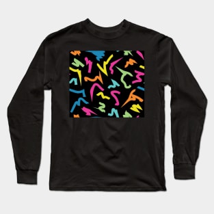 Rainbow Colors Bright Retro 80's Eighties Abstract Scribble Long Sleeve T-Shirt